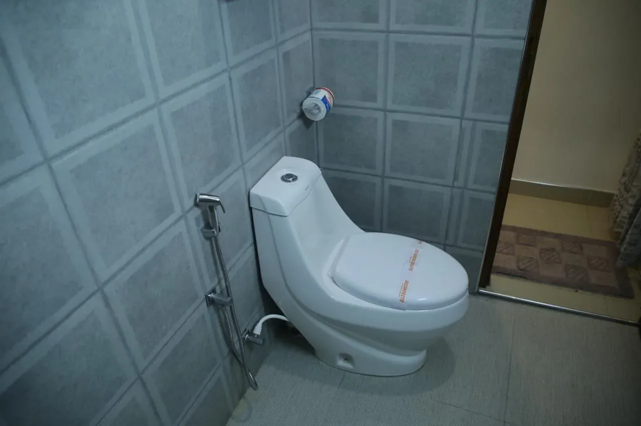 Shower room with hot water